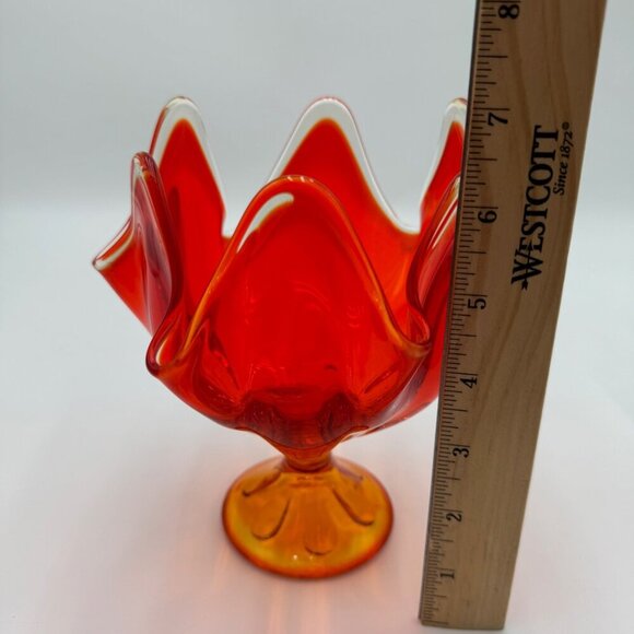 Vintage Viking Epic Swung Glass Handkerchief Vase Amberina 6 Petal Pedestal - Picture 9 of 10